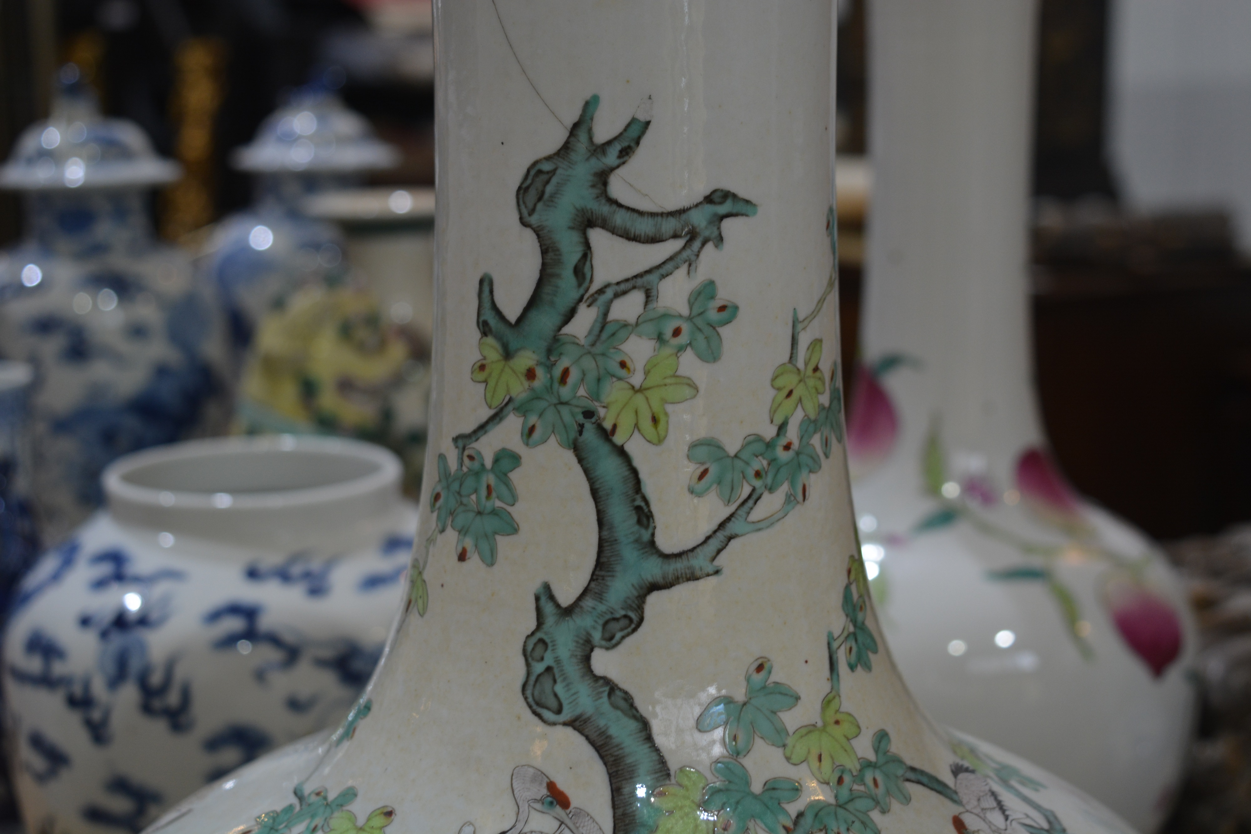 Enamelled porcelain bottle vase Chinese, Xuantong period painted with auspicious herons perched in a - Image 16 of 20