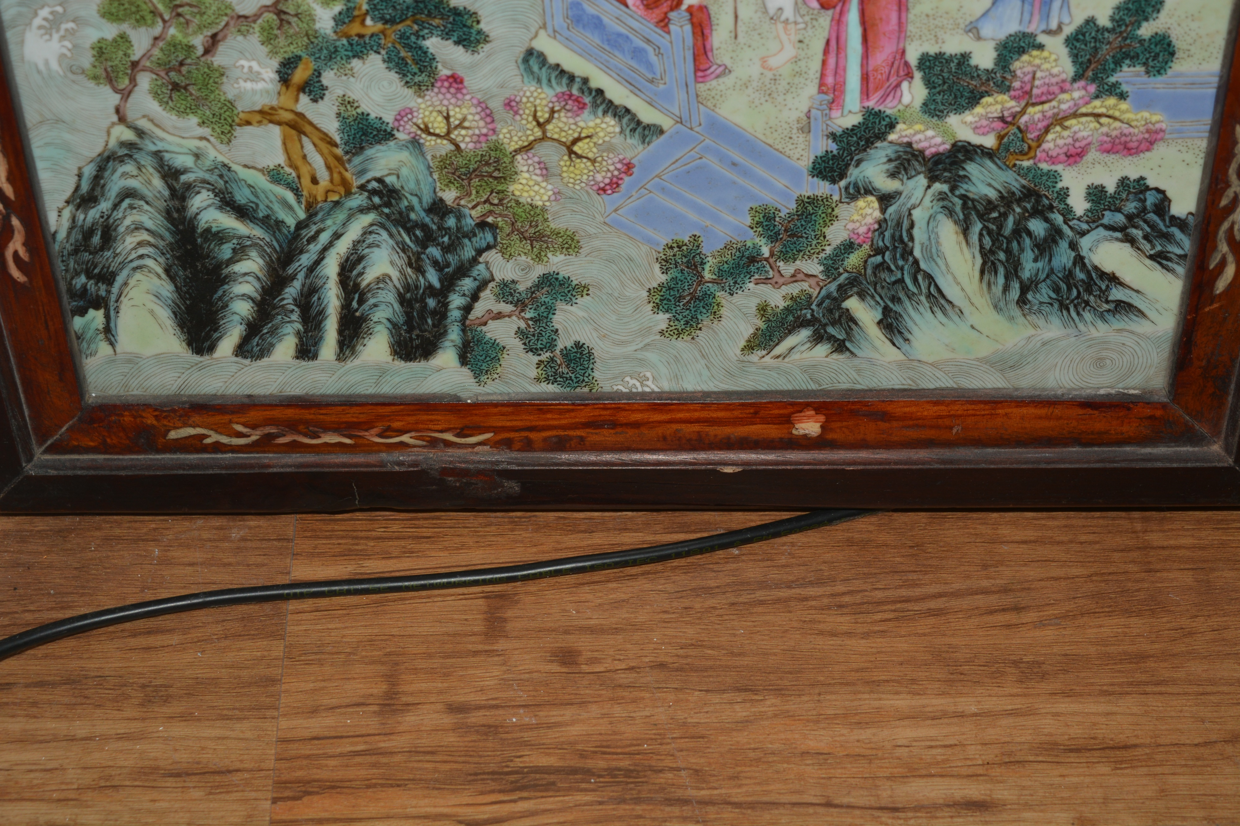 Famille verte panel Chinese, late 19th/20th century with a painted mythical scene from legend, - Image 7 of 10