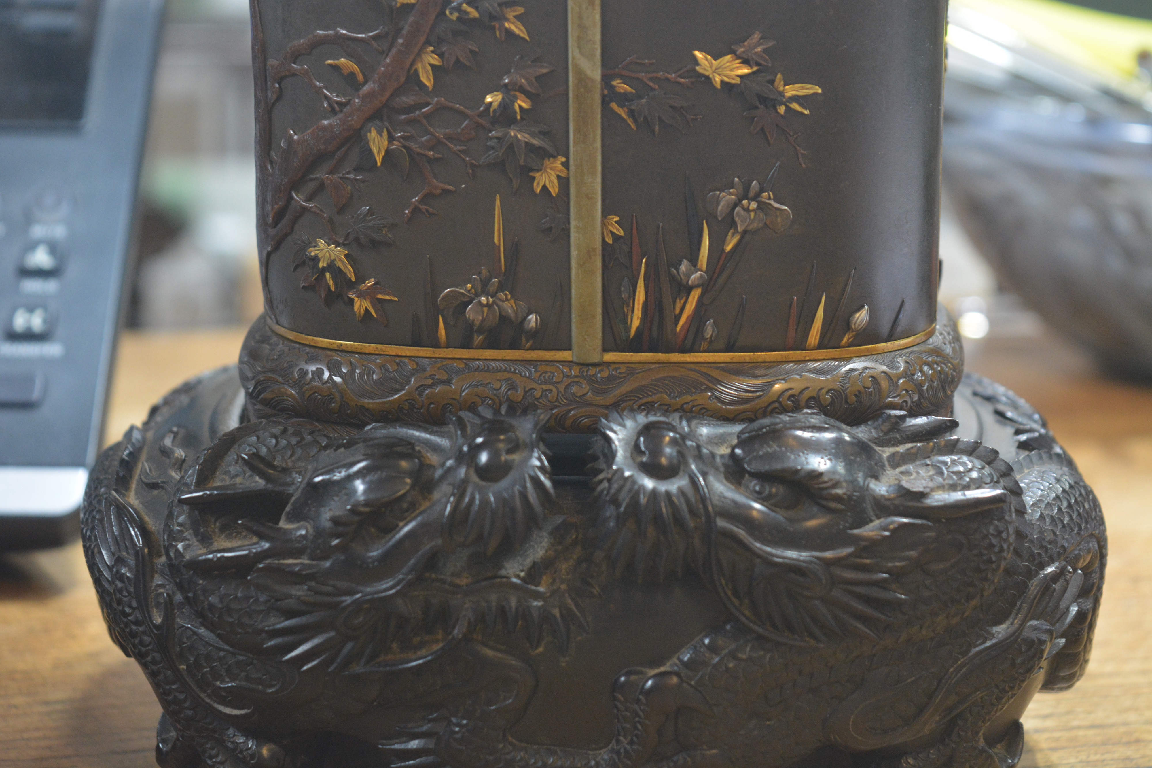 Metal and shakudo Kodansu cabinet on a dragon carved hardwood base Japanese, Meiji period in the - Image 30 of 61