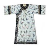 Sky blue ground silk coat Chinese embroidered with blossom and butterflies, with a black ground