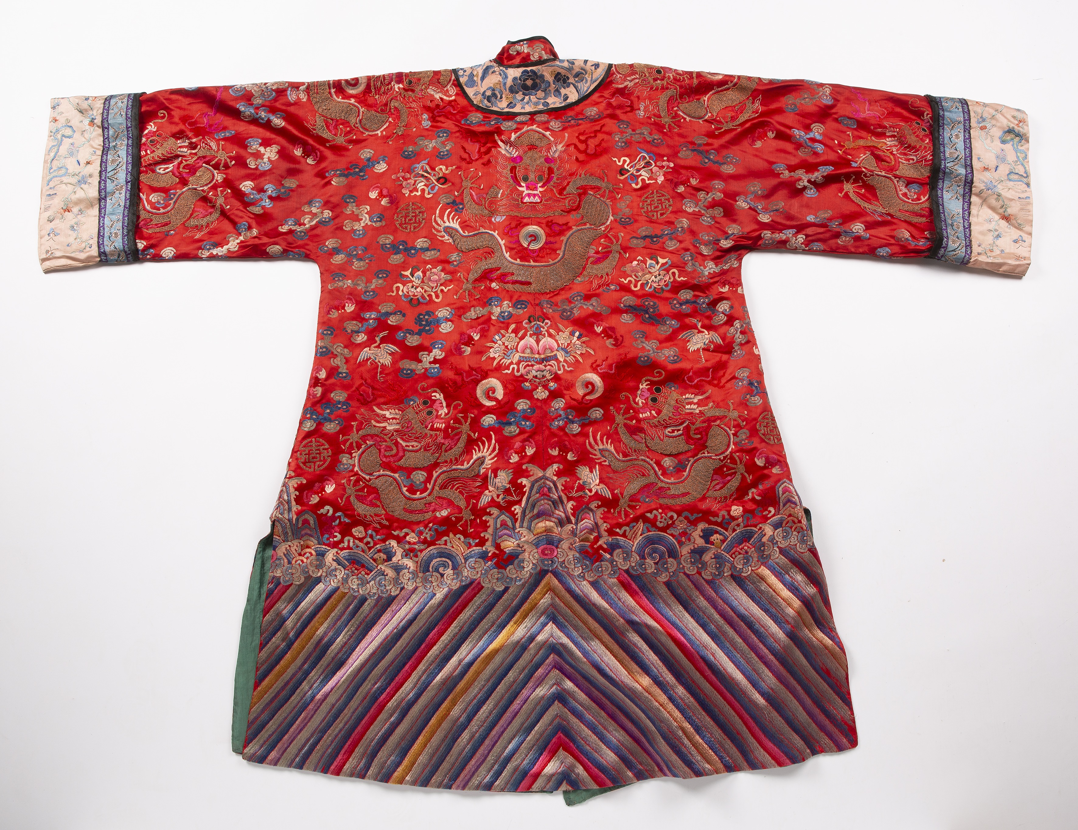 Red ground silk bridal robe Chinese, late 19th Century embroidered with ten five-clawed scaled - Image 2 of 2