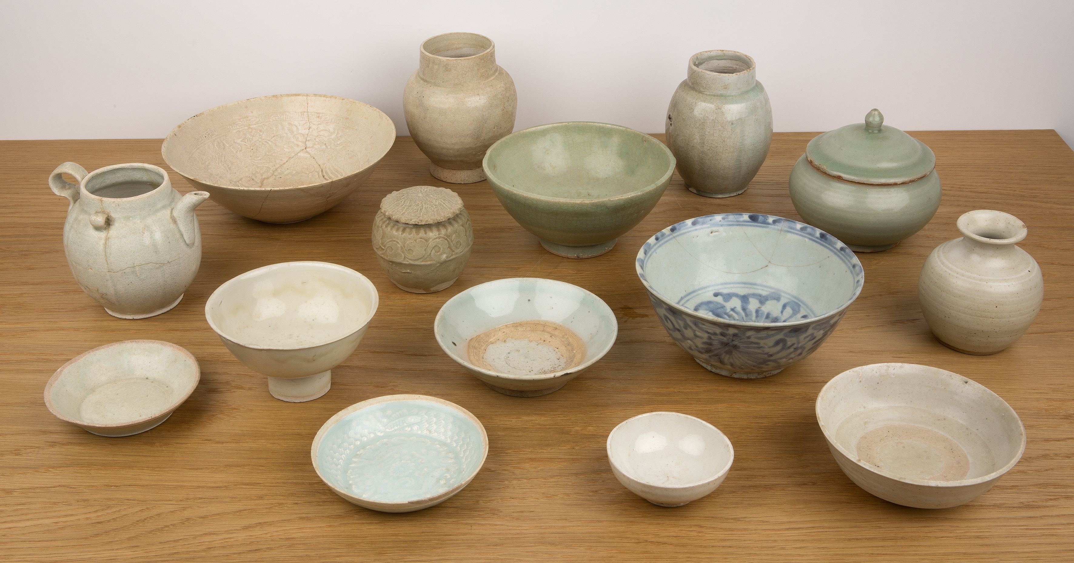 Group of stoneware and porcelain pieces Chinese, Song dynasty and later including, celadon,