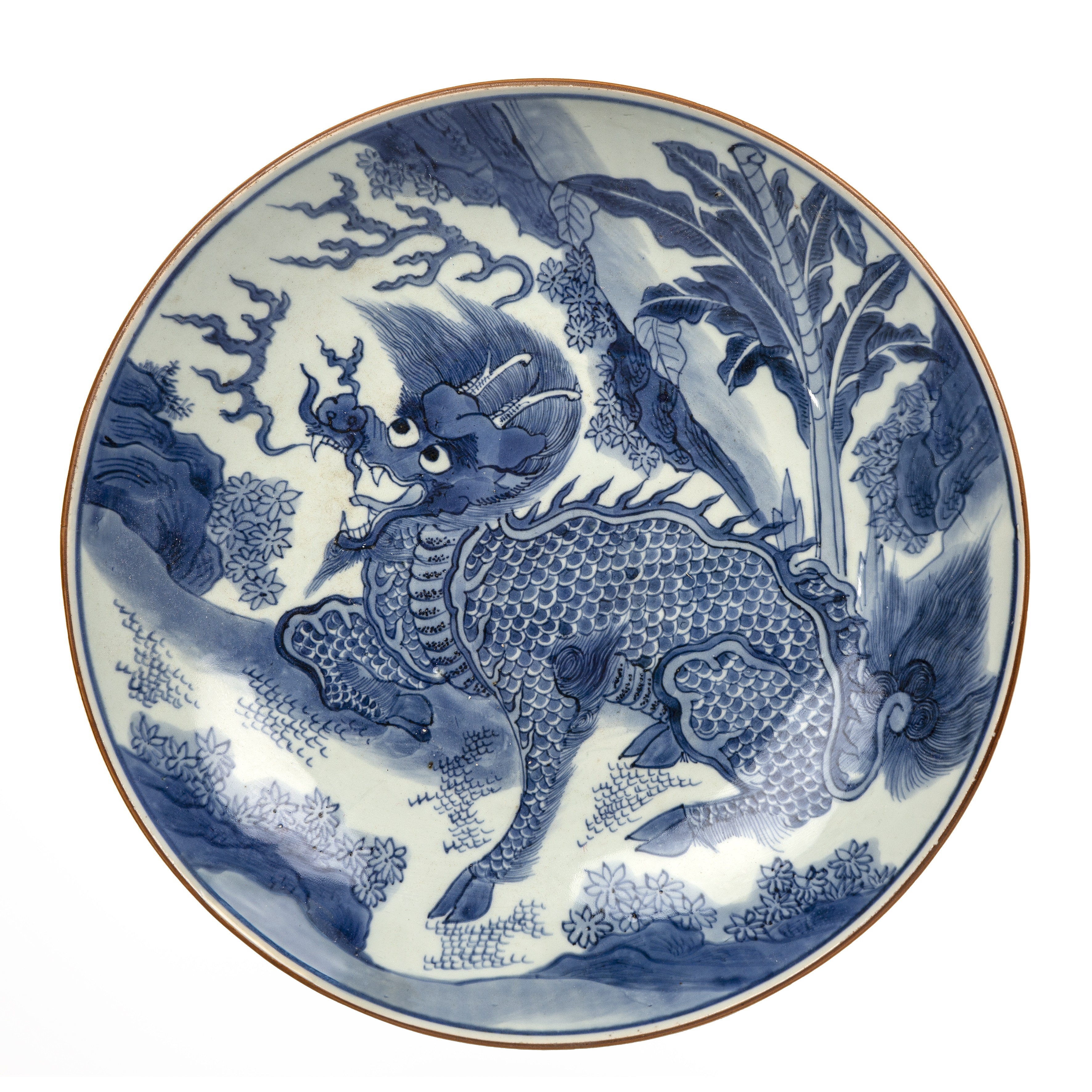 Blue and white porcelain charger Chinese, Shunzi period, circa 1650-1660 painted with qilin and