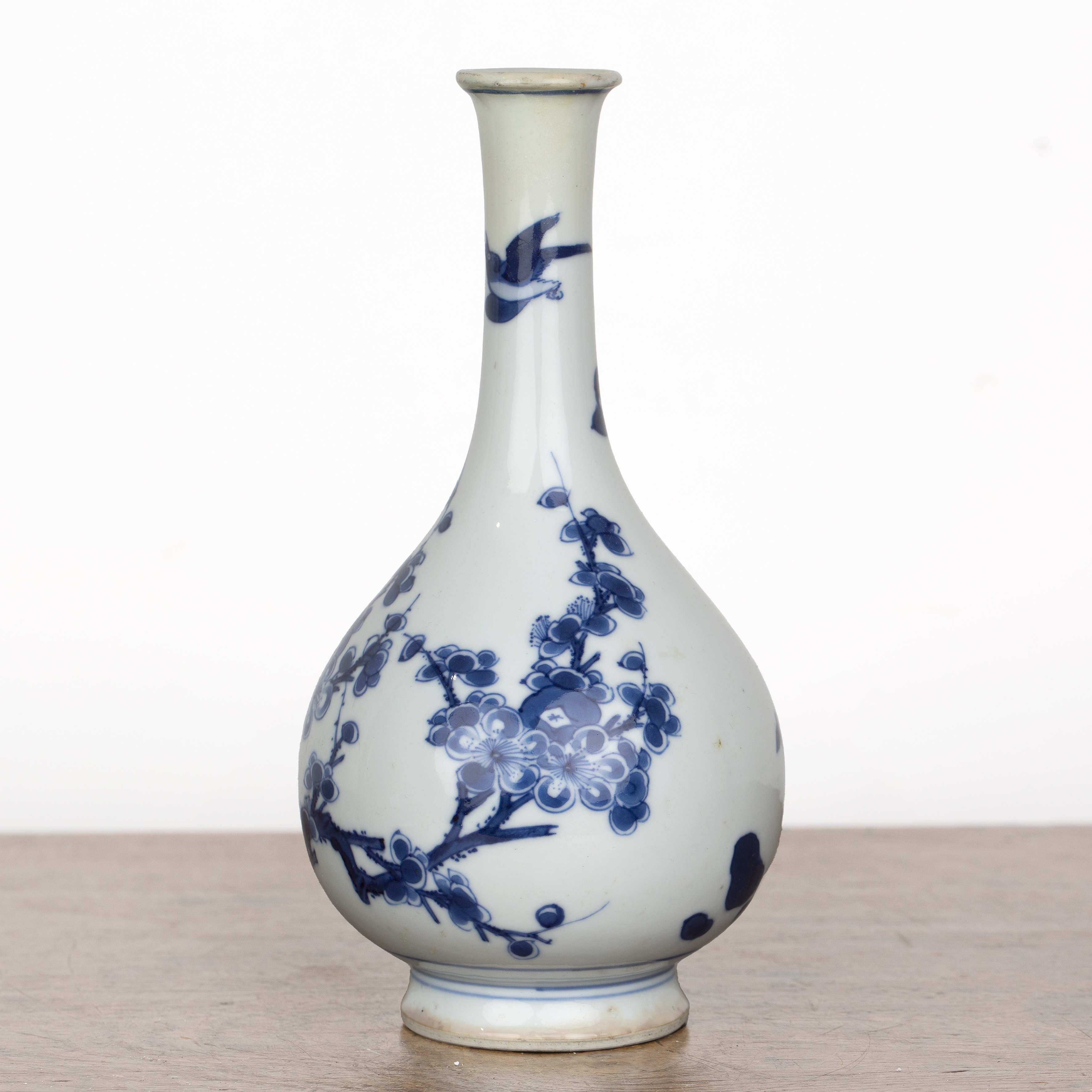 Blue and white porcelain bottle vase Chinese, Kangxi painted with branches, rockwork and blossom, - Image 2 of 9