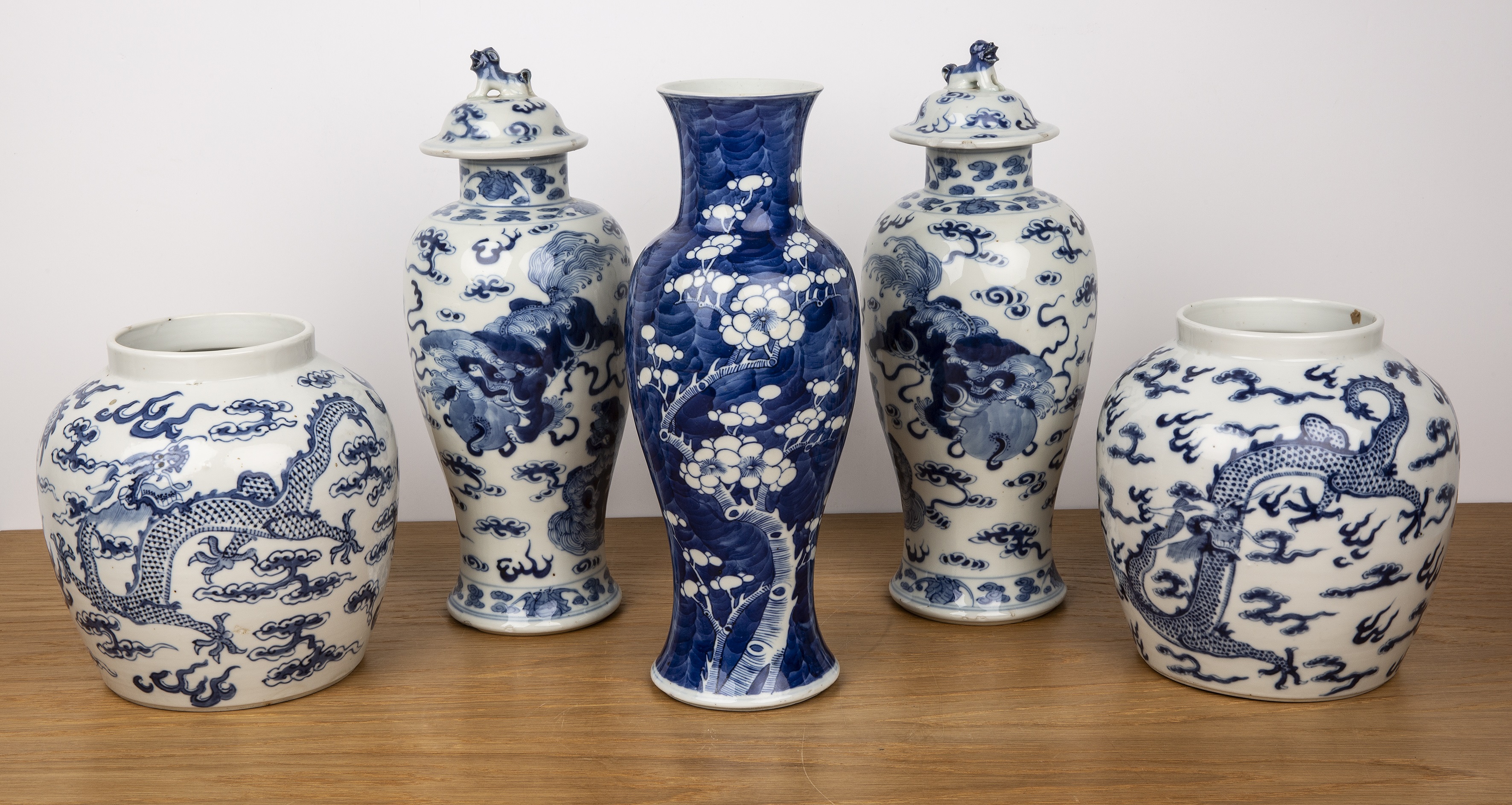 Group of pieces Chinese, 19th/20th Century including a pair of blue and white vases and covers - Image 2 of 5