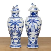 Two similar blue and white porcelain vases and covers Chinese, 19th Century painted with flower