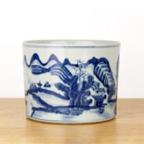 Large blue and white porcelain brush pot Chinese, 19th/20th Century painted with an extensive