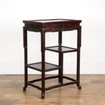 Hardwood lamp table Chinese, 19th Century with a rectangular moulded top above tiered shelves and