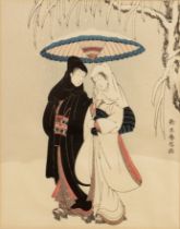 After Suzuki Harunobu (Japanese, Edo period, 1725-1770) 'Lovers Walking in the Snow (Crow and