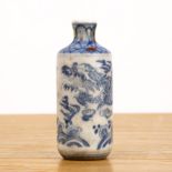 Blue and white porcelain cylindrical snuff bottle Chinese painted with a dragon and flaming