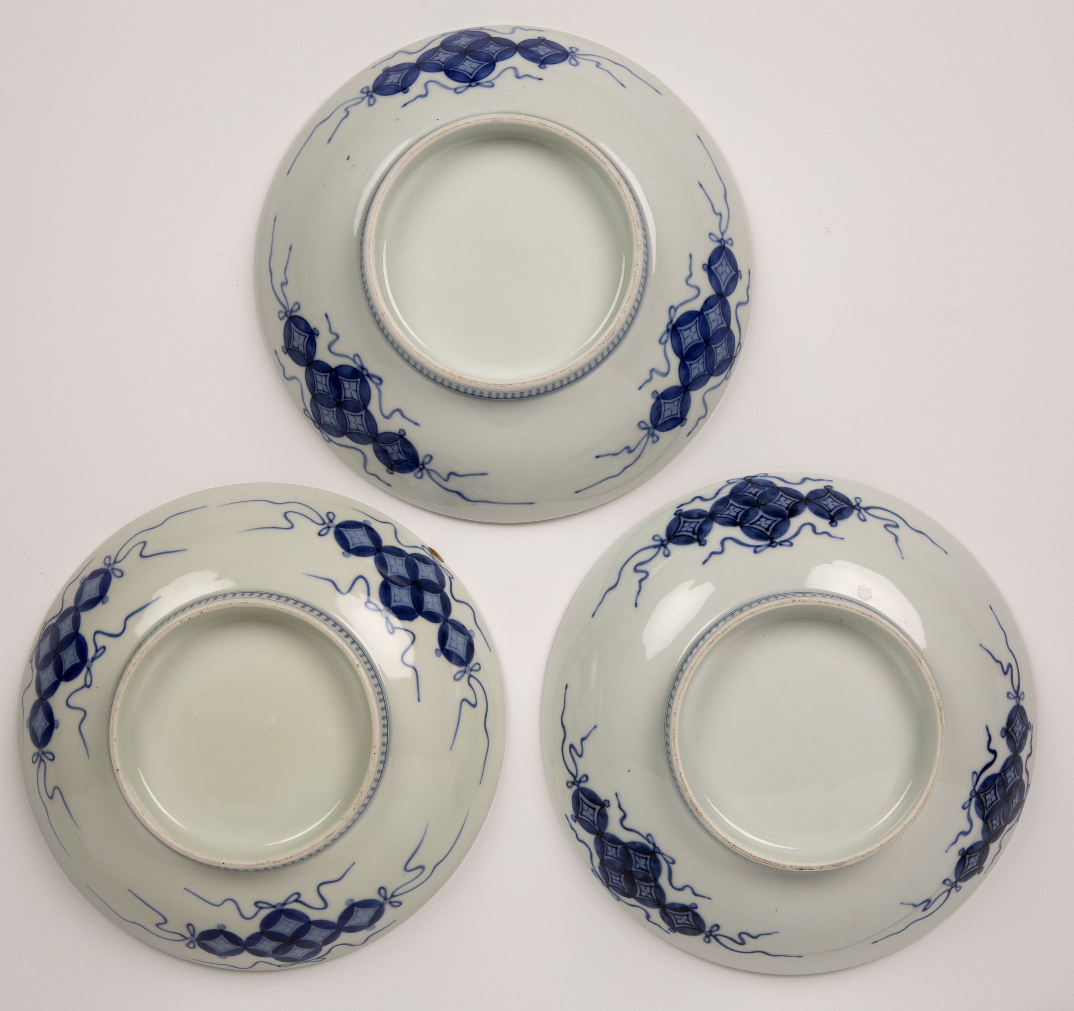 Three Hirado blue and white bowls Japanese, 19th Century painted with flowers and rock work, 20. - Image 2 of 2