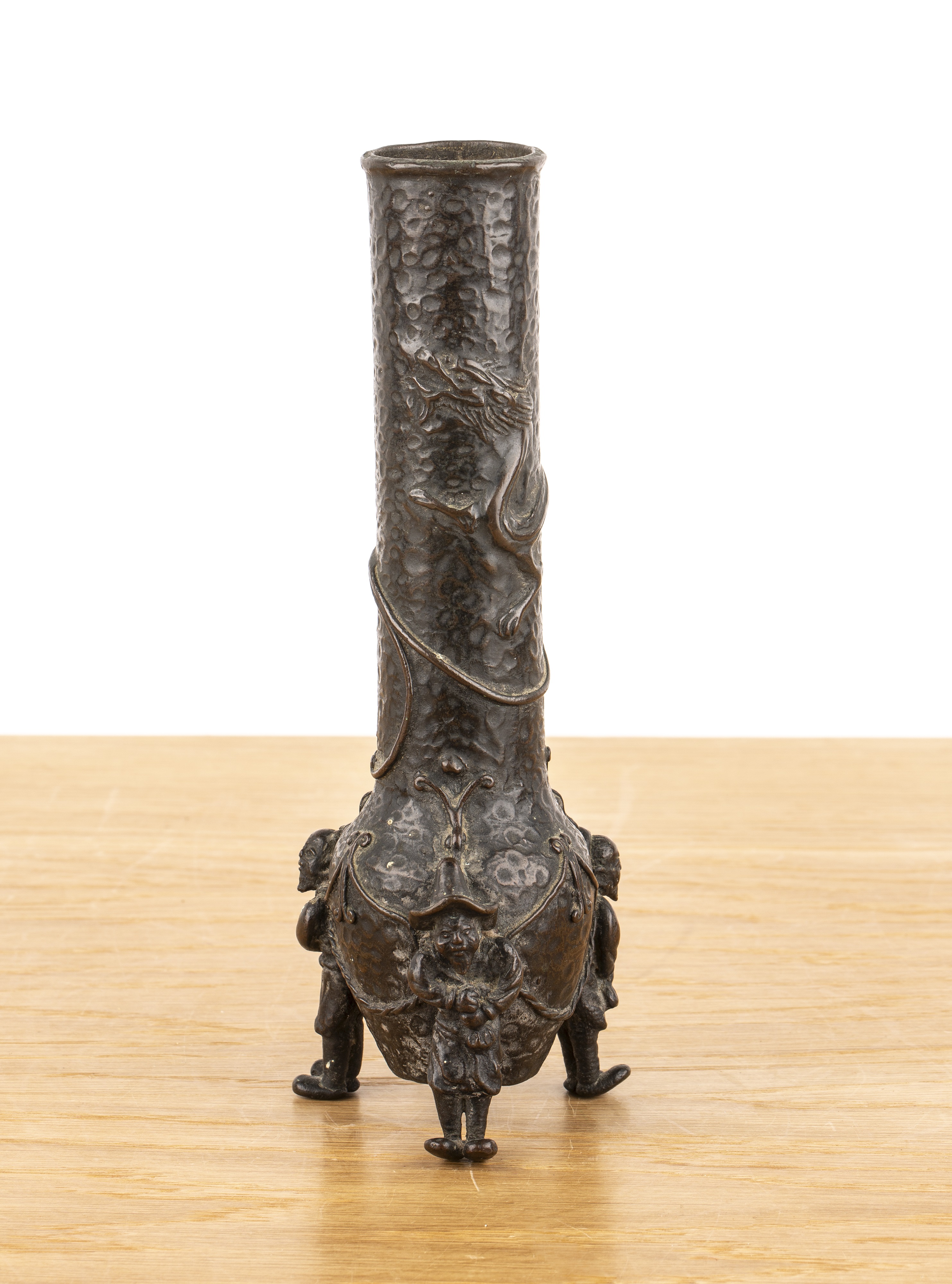 Bronze cylindrical vase Japanese, Meiji period of cylindrical form, with a trailing dragon and