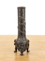 Bronze cylindrical vase Japanese, Meiji period of cylindrical form, with a trailing dragon and