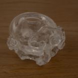 Rock crystal brush washer Chinese, 18th/19th Century of oval form, with trailing lingzhi fungus