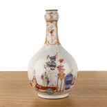 Famille rose porcelain guglet vase Chinese, late 18th Century painted with figures and a dog in an
