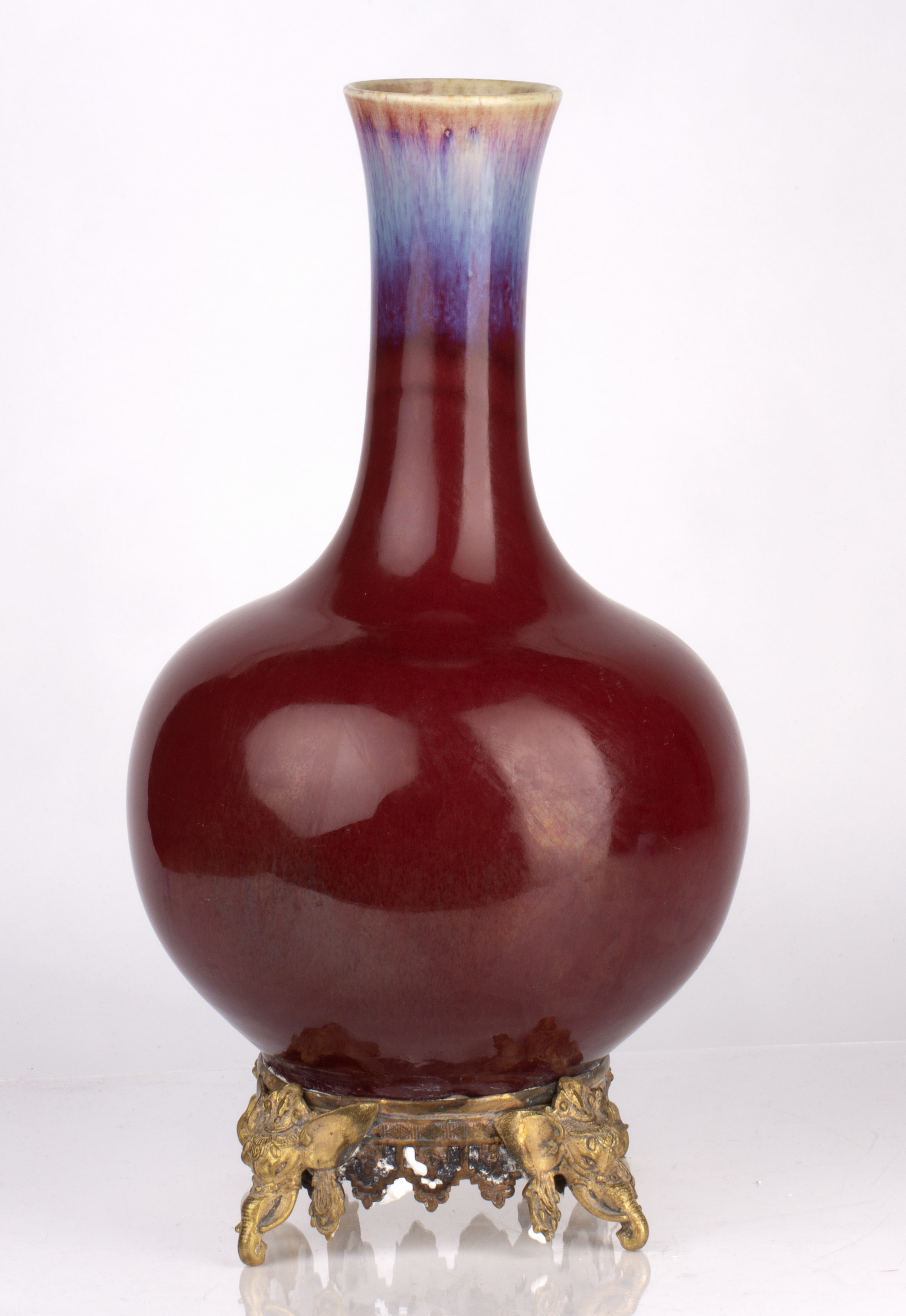 Flambe glazed bottle vase Chinese, 18th Century modelled with a globular body and wide cylindrical - Image 2 of 11