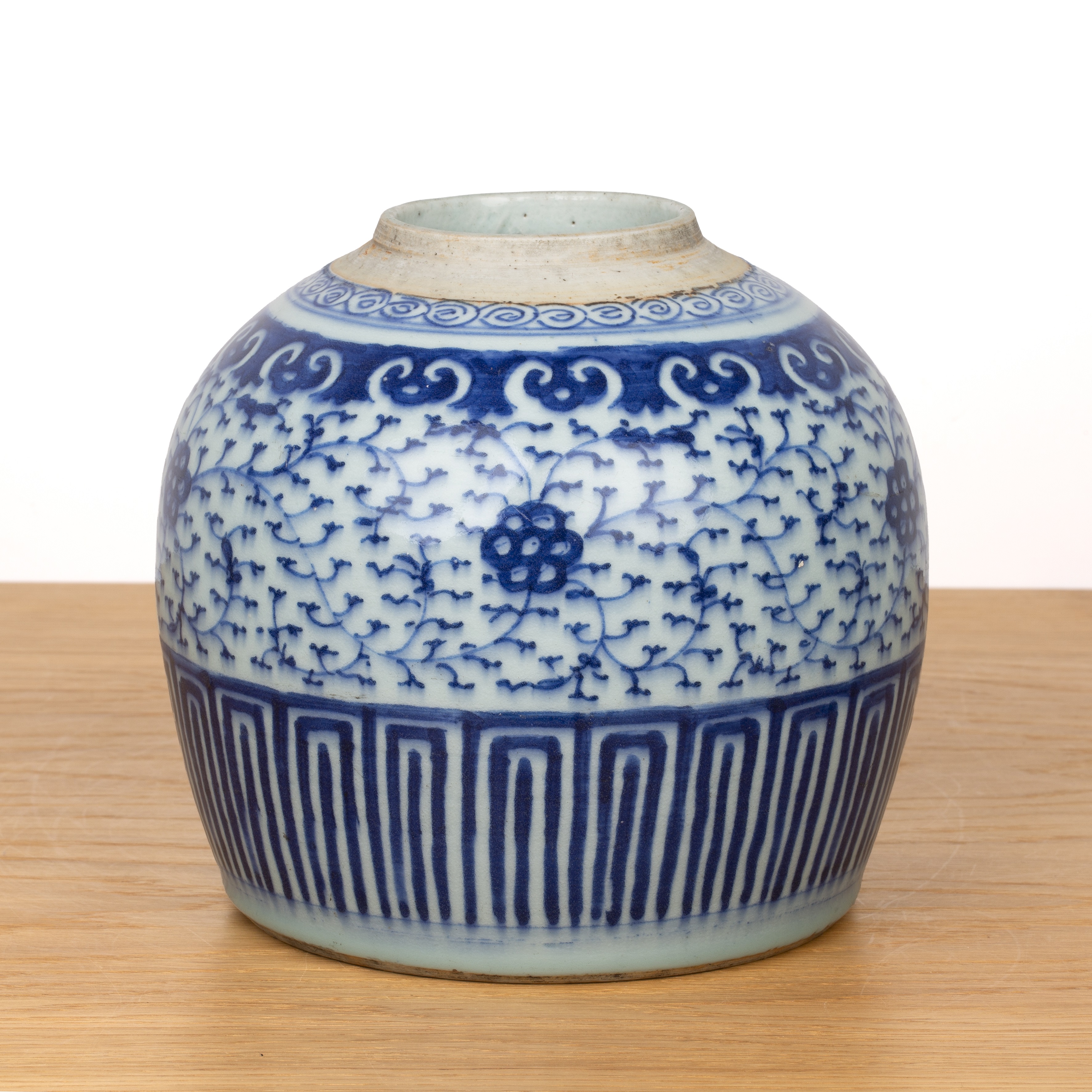 Blue and white porcelain ginger jar Chinese converted to a lamp base, 18.5cm high With some firing