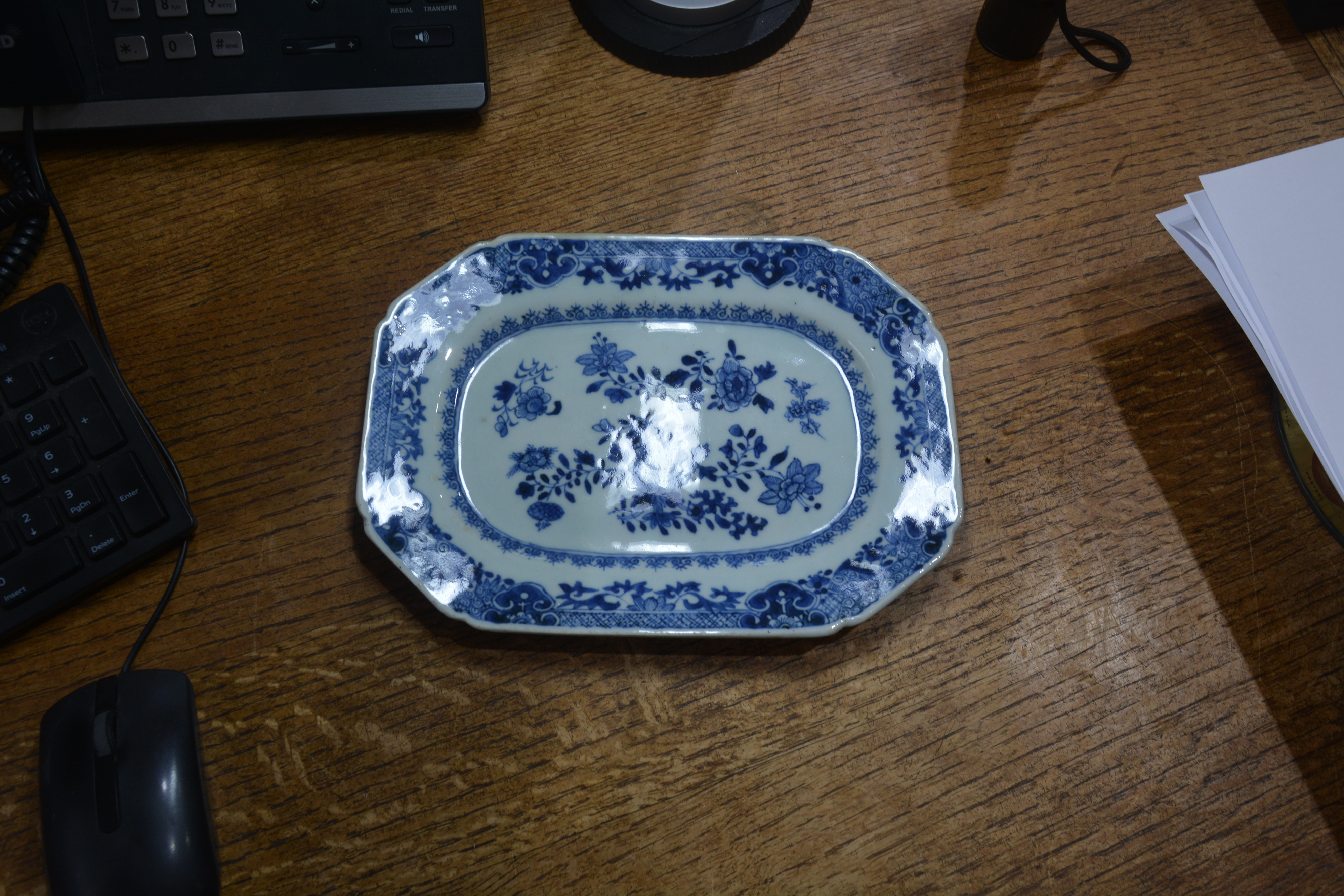 Two export blue and white porcelain meat dishes Chinese, circa 1800 one with a landscape scene of - Image 11 of 17