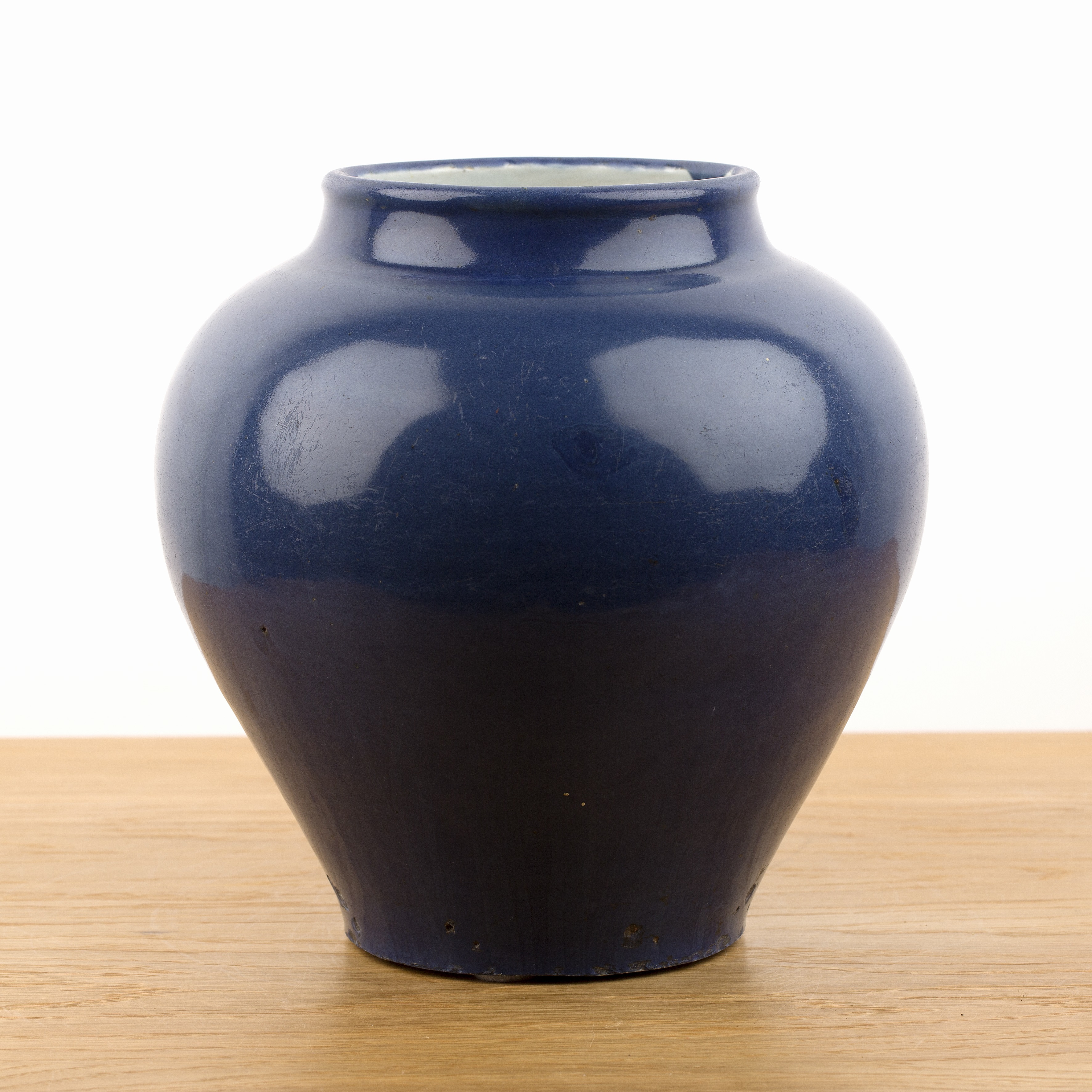 Blue glazed Hu form vase Chinese, 18th Century the monochrome vase in the Ming style, 27cm high With - Image 2 of 4