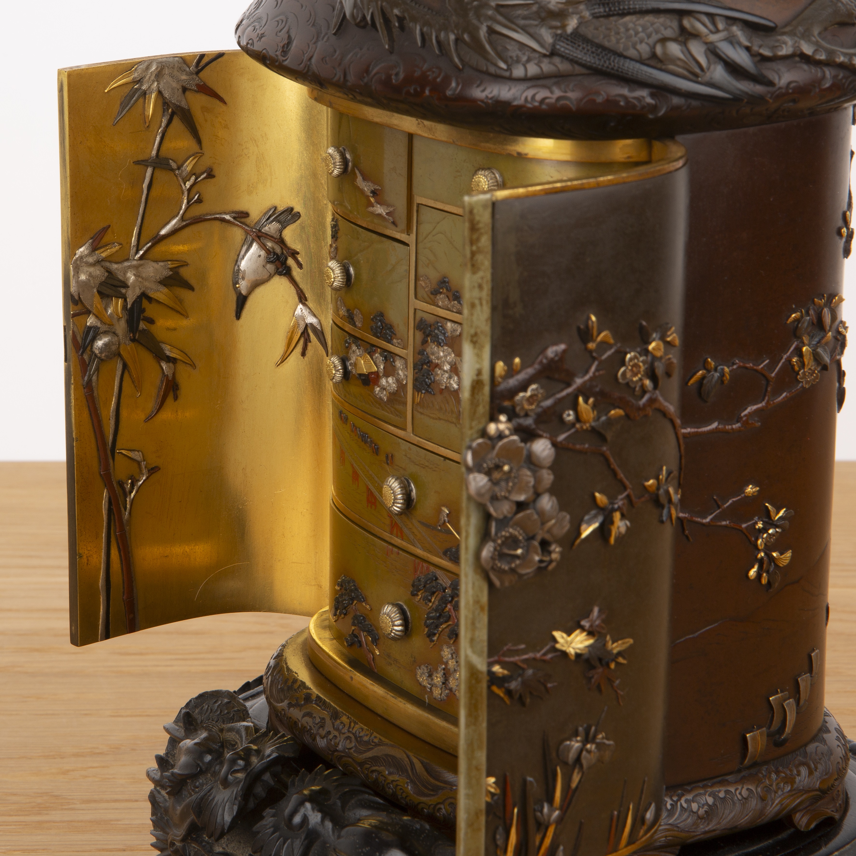 Metal and shakudo Kodansu cabinet on a dragon carved hardwood base Japanese, Meiji period in the - Image 6 of 61
