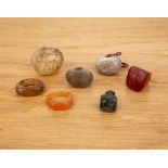 Small group of agate, carnelian and hardstone seals Persian, to include ring-shaped and others. Worn