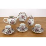 Part famille rose porcelain service Chinese, Qianlong comprising a teapot, sparrow beak cream jug