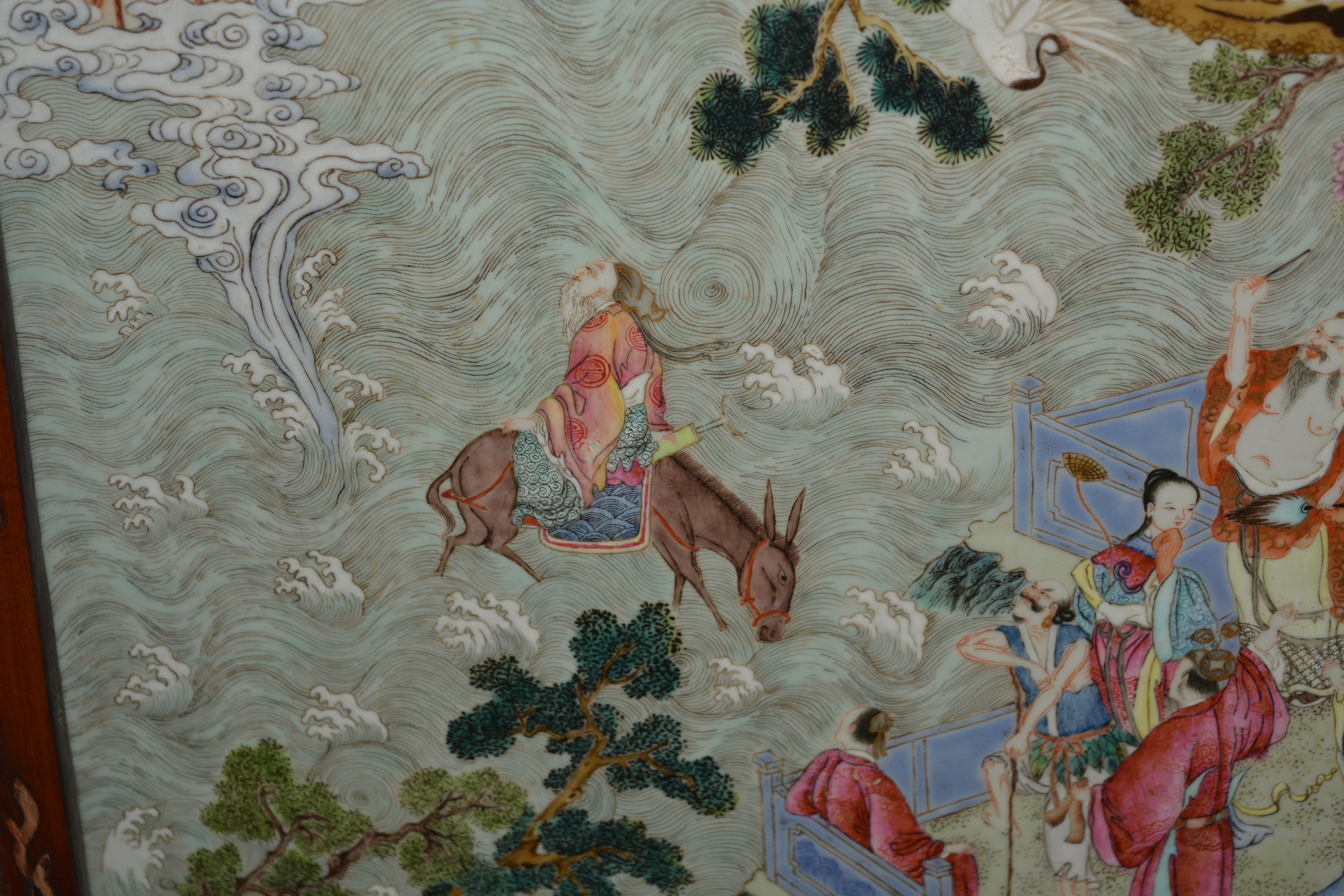 Famille verte panel Chinese, late 19th/20th century with a painted mythical scene from legend, - Image 9 of 10