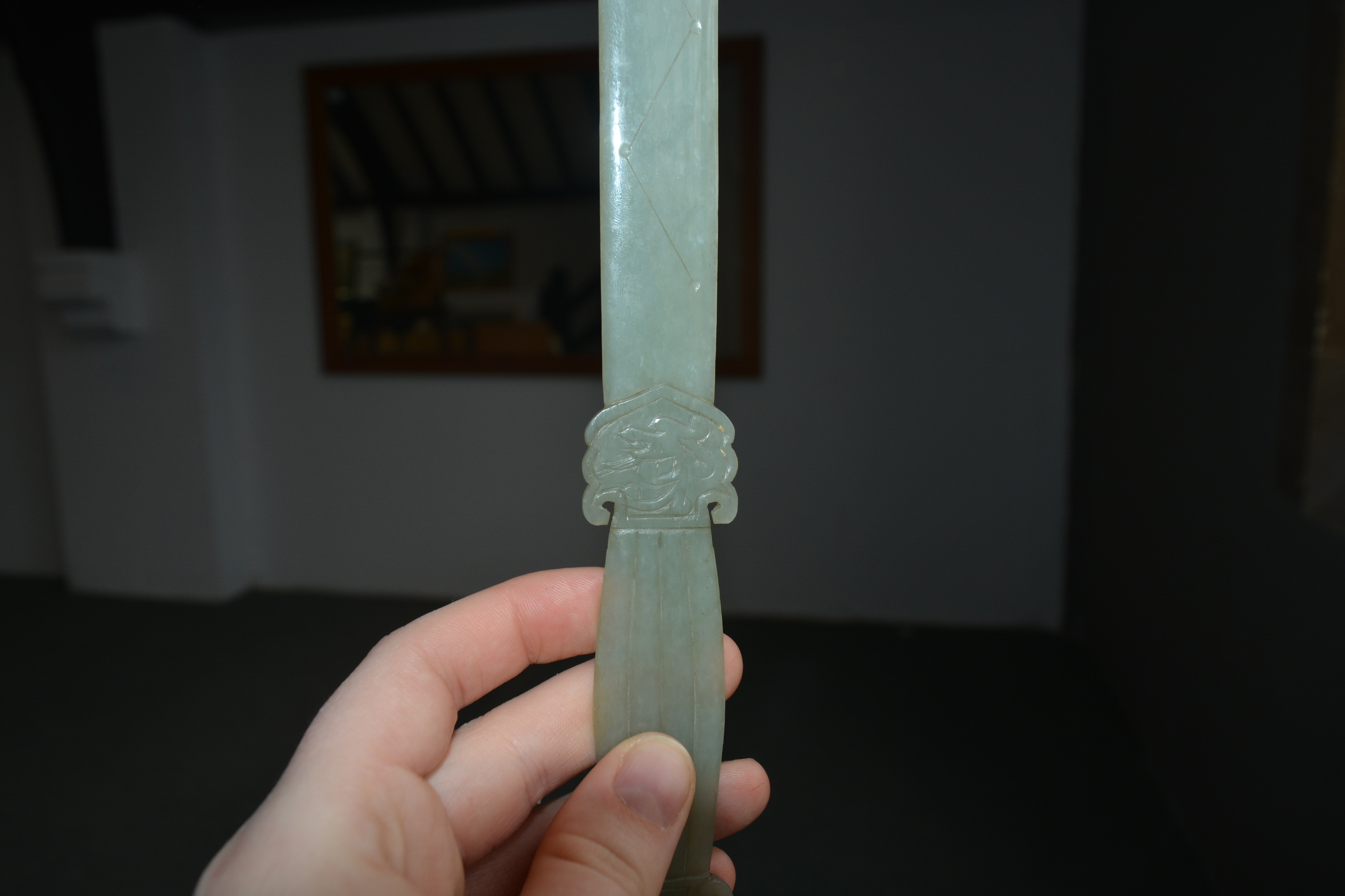 Group of three jade pieces Chinese, 19th/20th Century including a model sceptre with a carved ruyi - Image 17 of 19