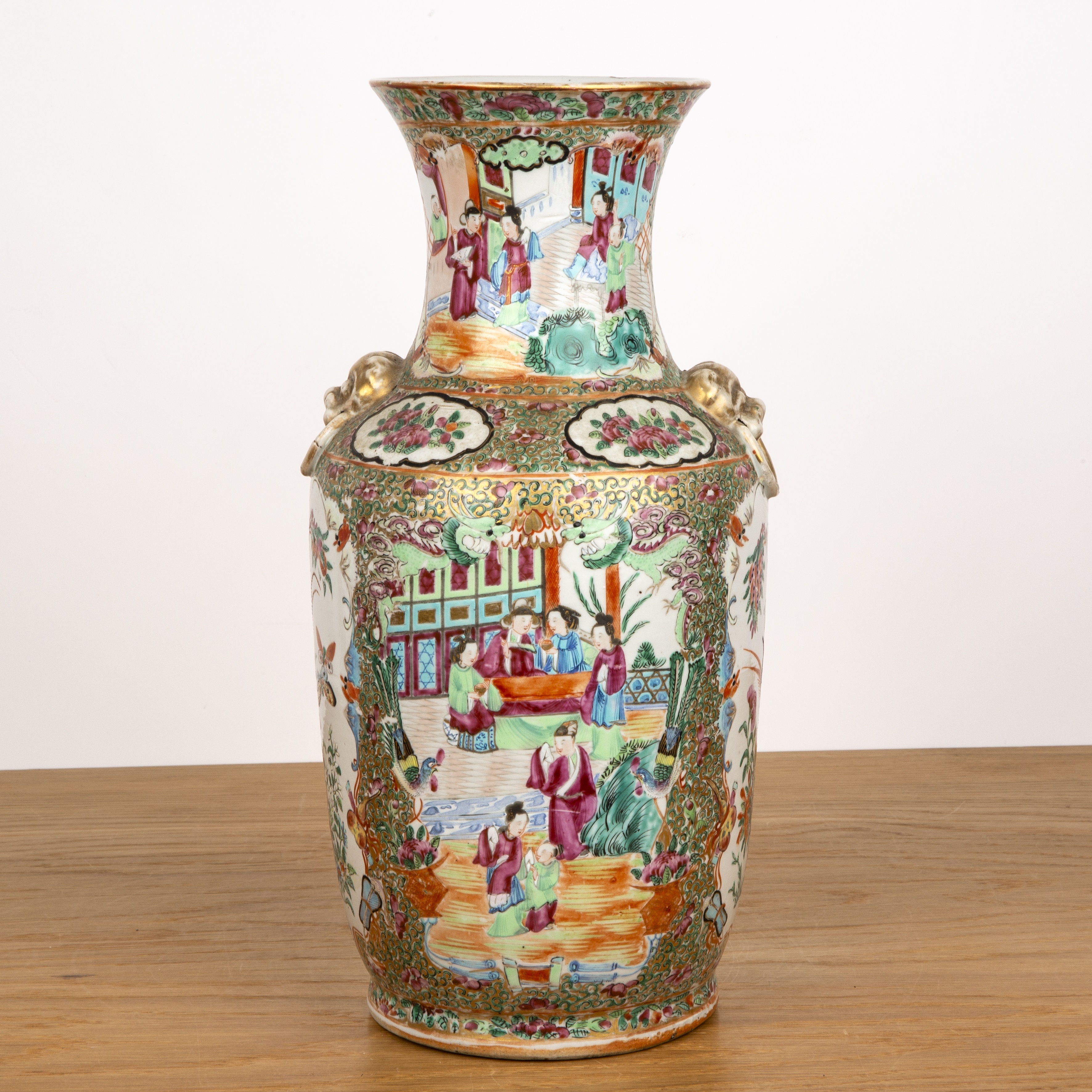 Canton porcelain vase Chinese, 19th Century painted with panels of interspersed birds, butterflies