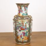 Canton porcelain vase Chinese, 19th Century painted with panels of interspersed birds, butterflies