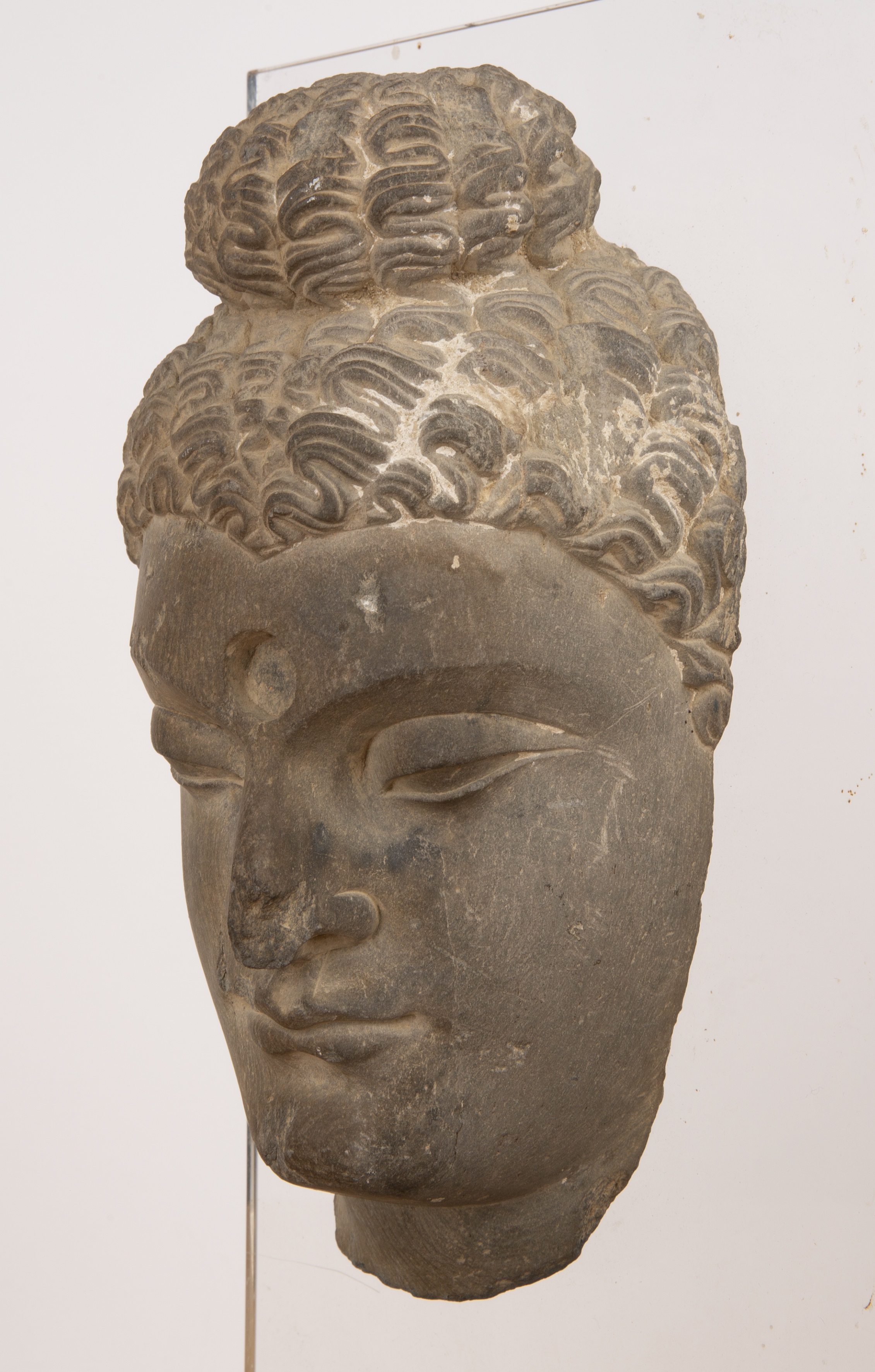 Fragmentary grey carved schist head of Buddha Indian, ancient region of Gandhara, 3rd-4th Century - Image 6 of 9