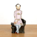 Porcelain model of a lady Chinese, Republic period the figure wearing a lilac coat painted with