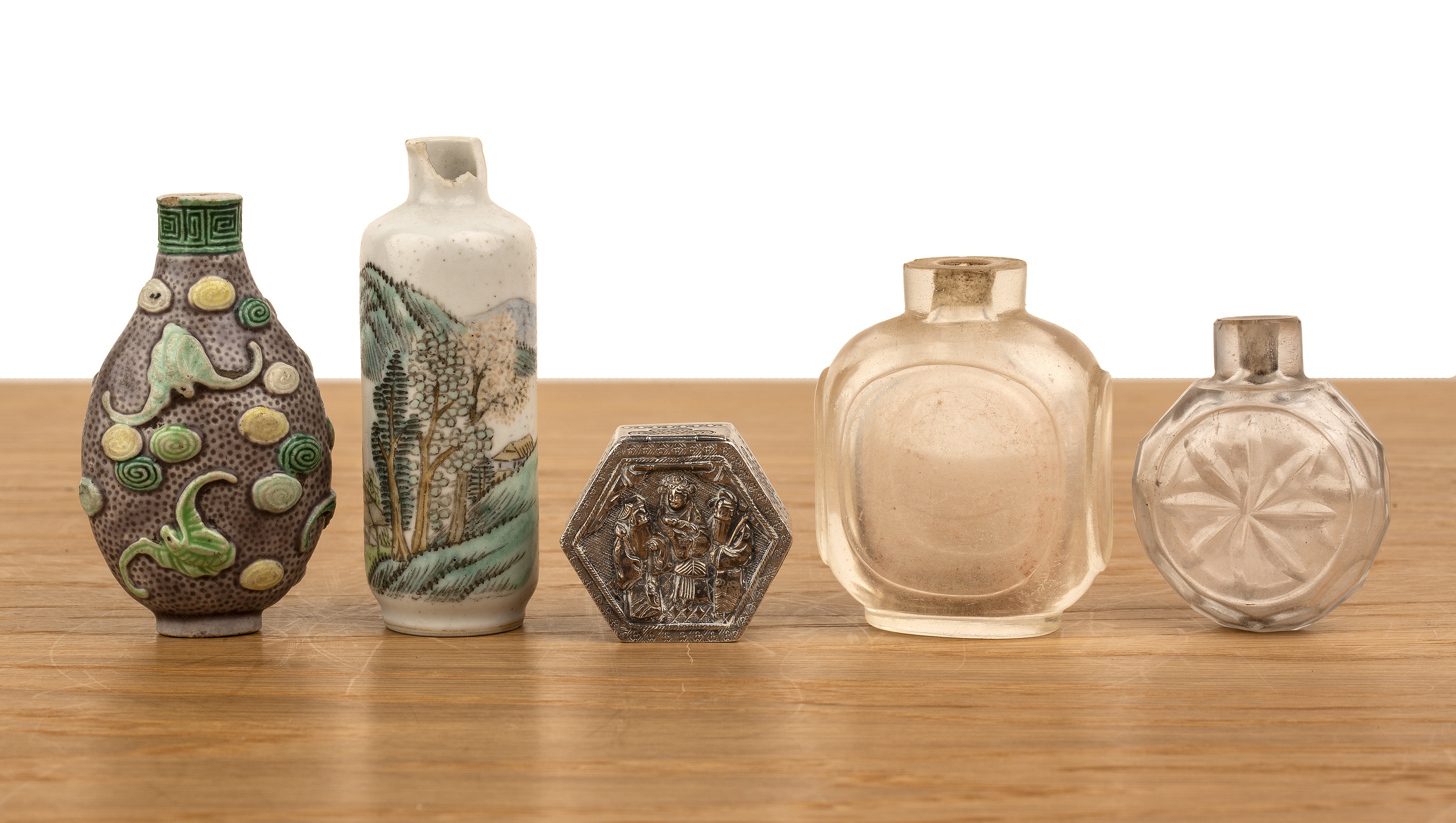 Group of pieces Chinese, 19th Century including two rock crystal snuff bottles, 6.5cm and 6cm - Image 2 of 5