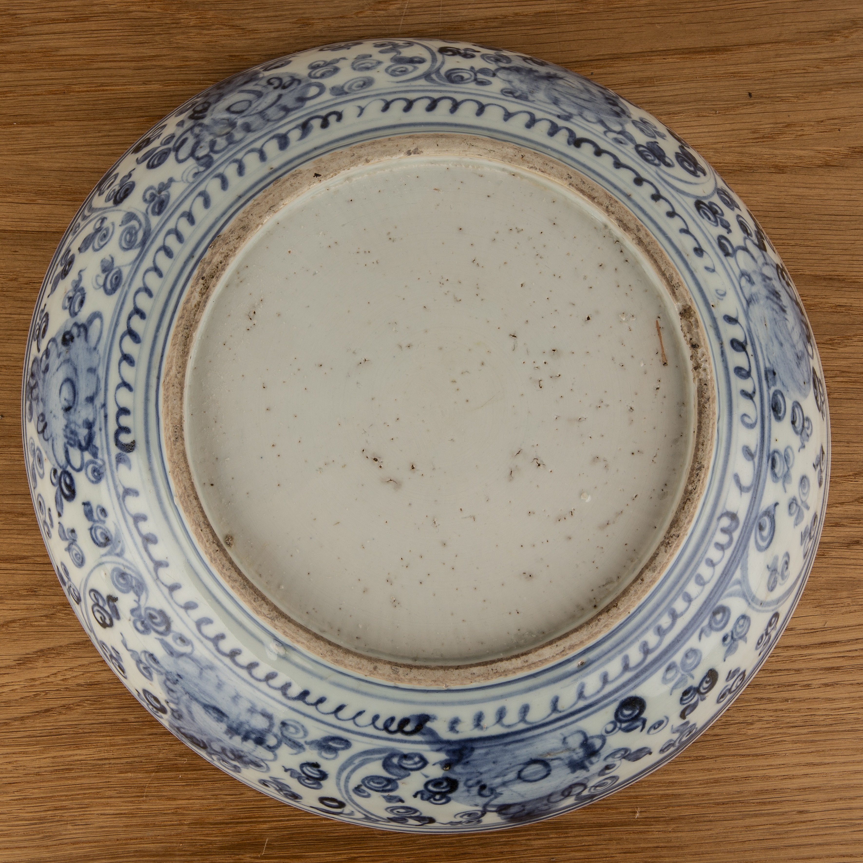 Blue and white porcelain dish Chinese, Ming Wanli period painted with rockwork and flowers, 30.7cm - Image 3 of 5