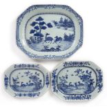 Three similar export blue and white porcelain platters Chinese, circa 1800 each painted with deer,