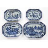 Four similar graduated blue and white porcelain serving dishes Chinese, circa 1900 with various