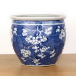 Blue and white small fish tank Chinese, 19th Century painted with prunus blossom, 26cm diameter x