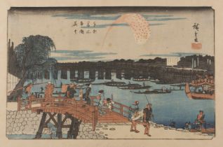 Collection of woodblock prints after Utagawa Hiroshige (Japanese, 1797-1858) to include 'Clear