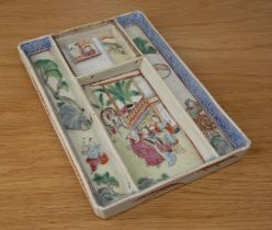 Canton porcelain tray Chinese, 19th century painted with figures in a garden setting, 24cm x 16cm