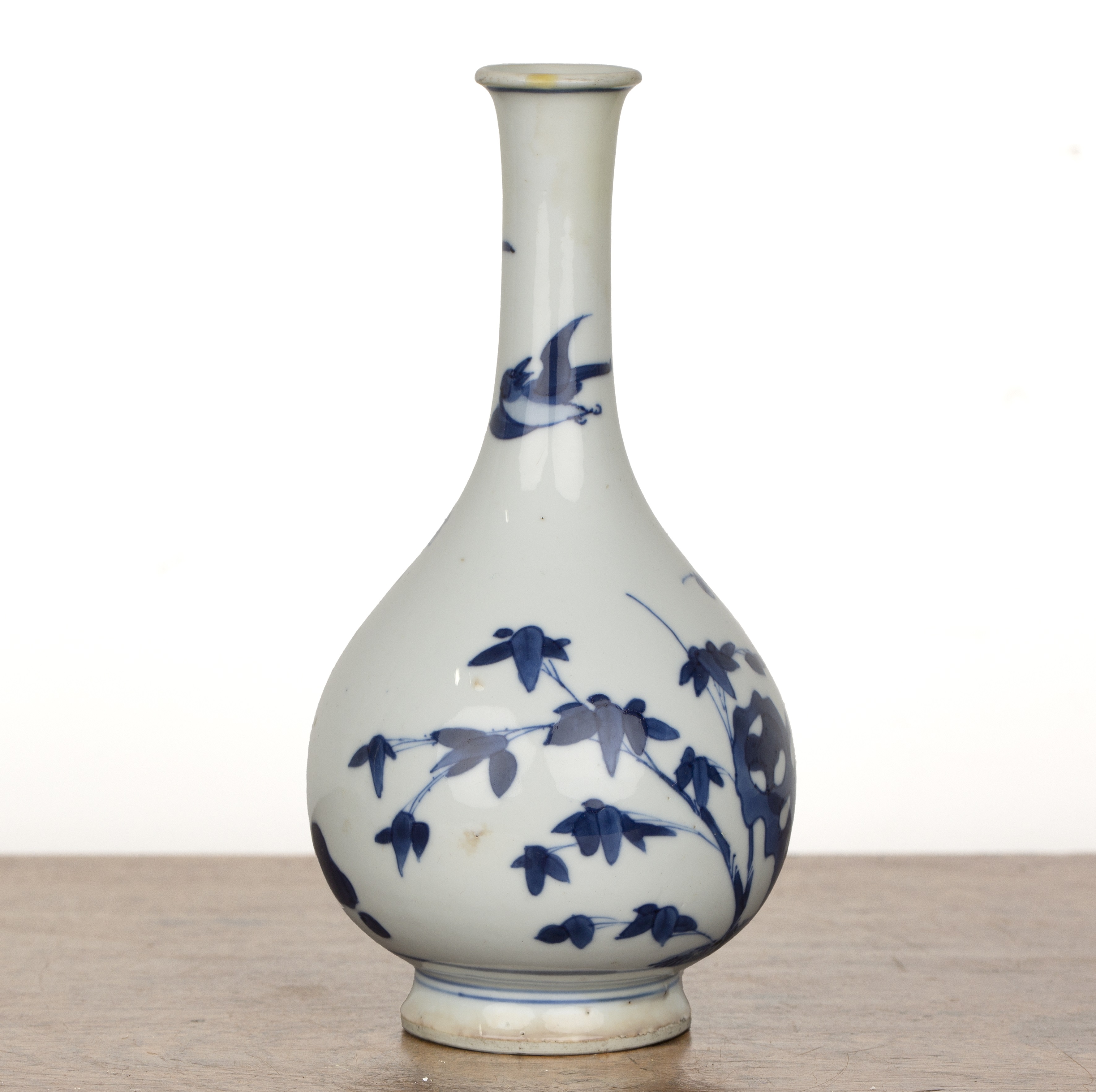 Blue and white porcelain bottle vase Chinese, Kangxi painted with branches, rockwork and blossom, - Image 3 of 9