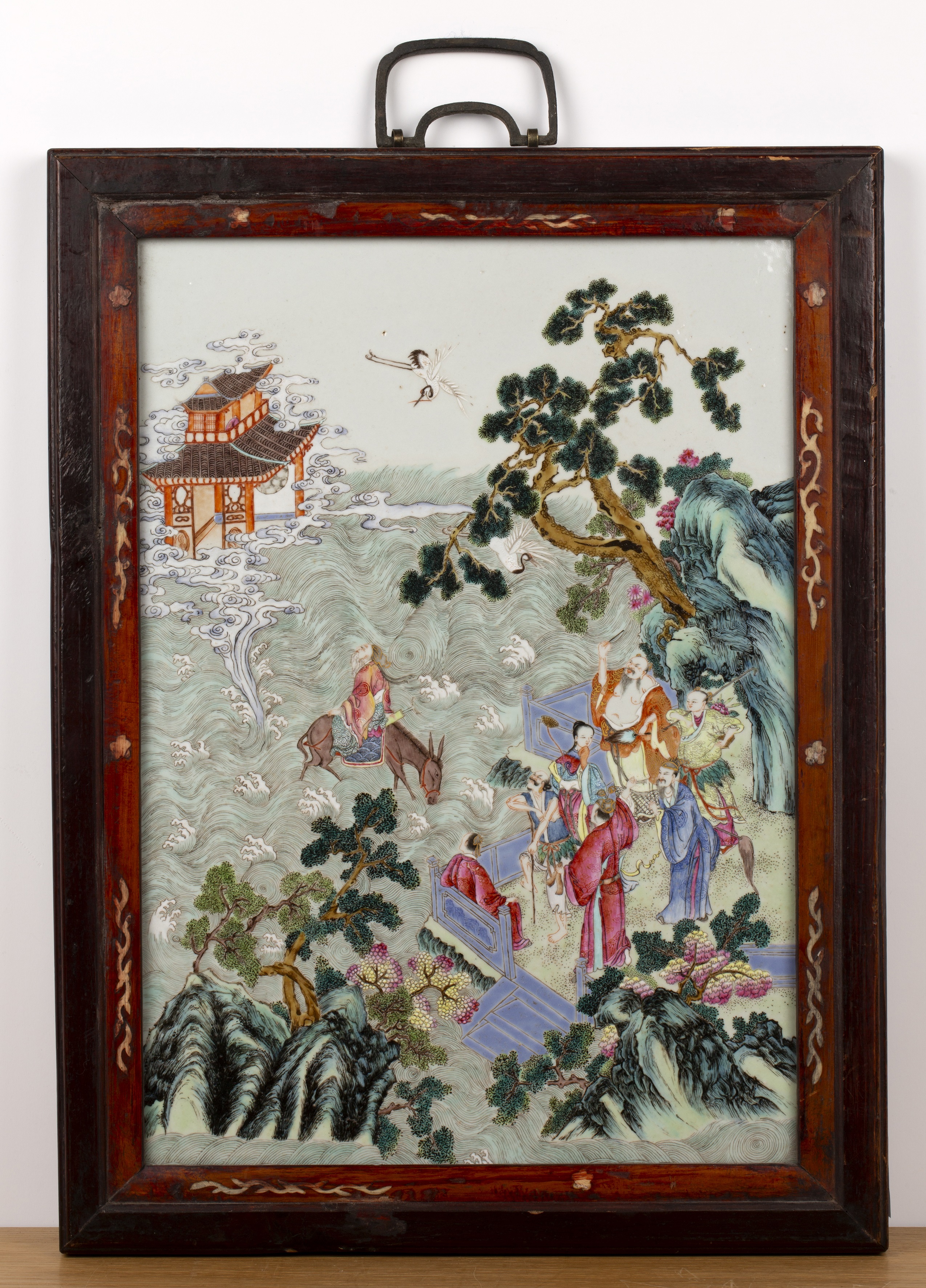 Famille verte panel Chinese, late 19th/20th century with a painted mythical scene from legend, - Image 2 of 10