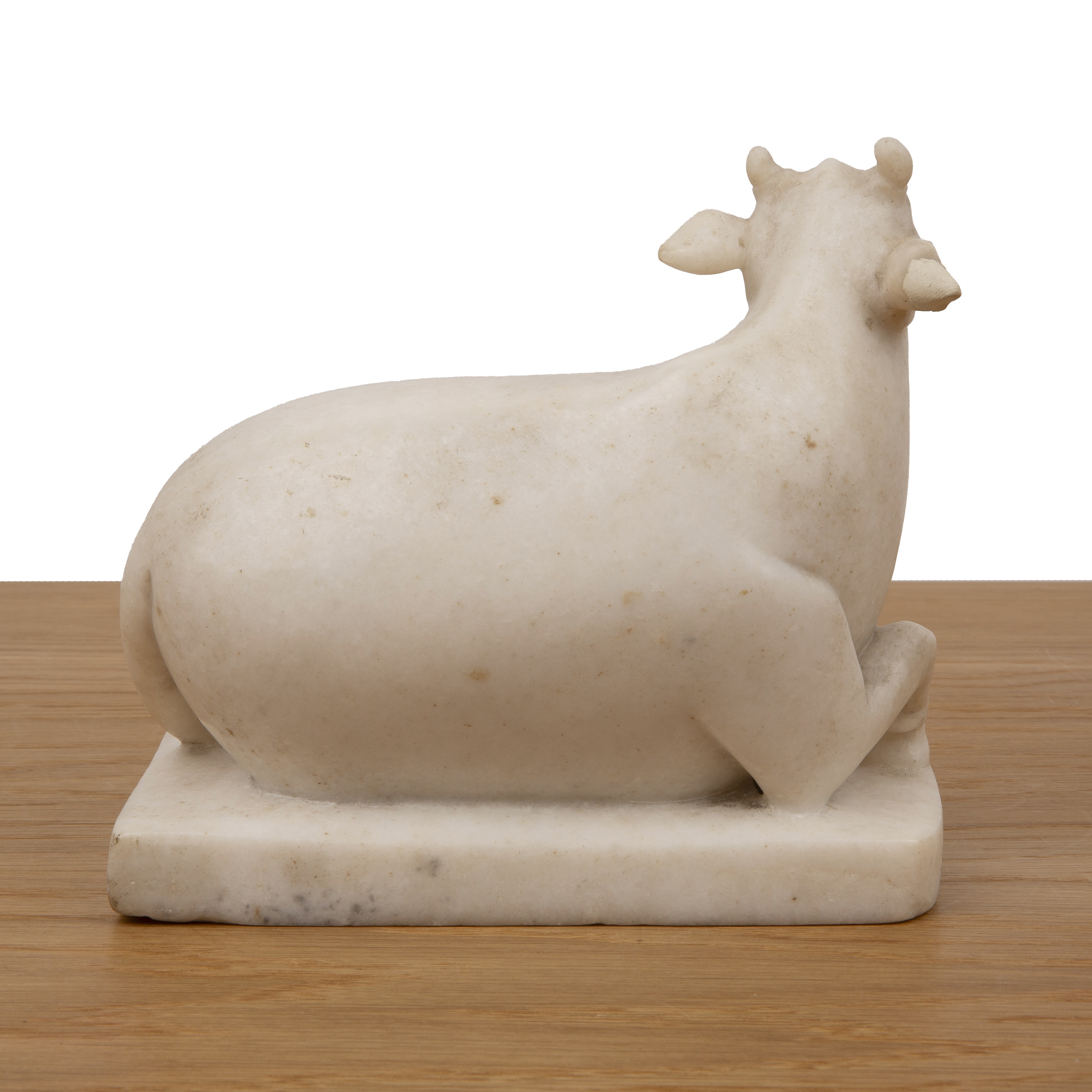 Polished marble recumbent model cow Indian, 19th Century the cow resting upon the base, with its - Image 2 of 5