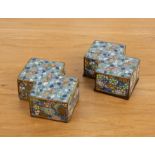 Pair of shaped blue ground cloisonne boxes Chinese, 19th Century each with bat and butterfly