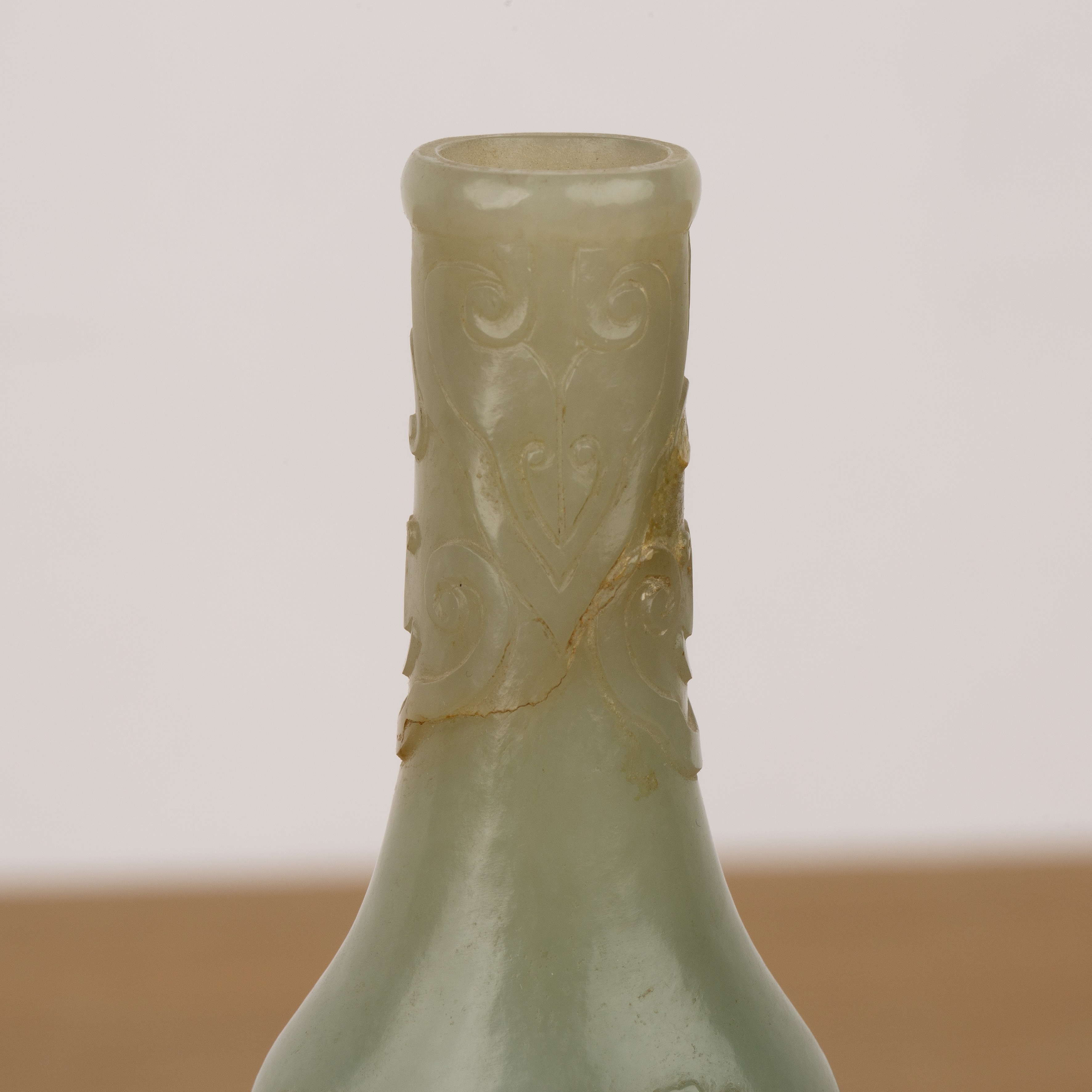 Small jade miniature vase on a wood stand Chinese, 18th/19th Century carved with flowers and - Image 4 of 10