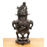 Large bronze vase and cover Japanese, late 19th Century decorated with panels of birds and
