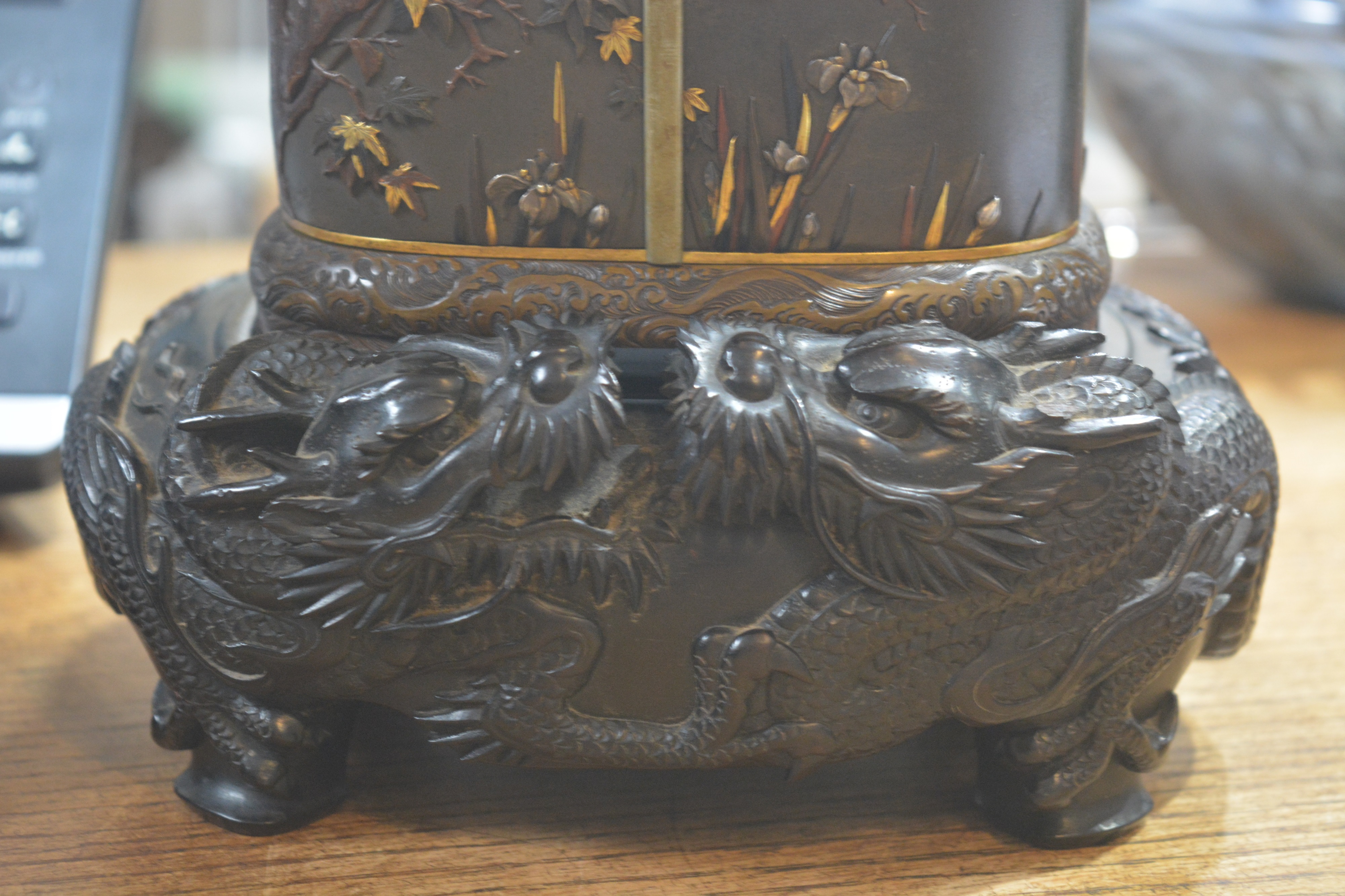 Metal and shakudo Kodansu cabinet on a dragon carved hardwood base Japanese, Meiji period in the - Image 37 of 61