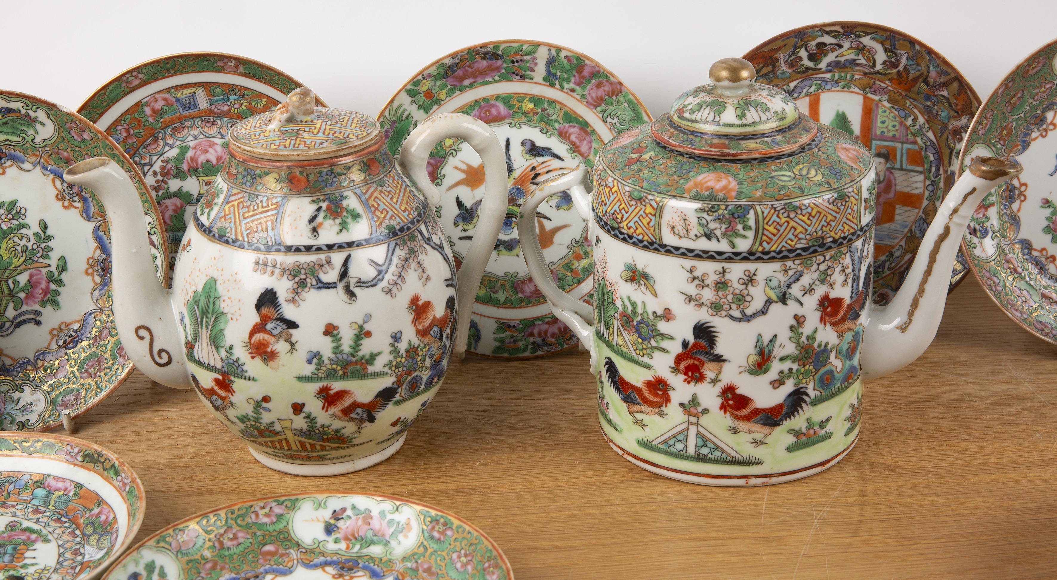Large collection of Cantonese porcelain Chinese, late 19th/20th Century including two teapots with - Image 7 of 10