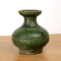 Green glazed vase Chinese, Han dynasty or later of reeded band form, 16cm high With considerable