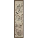 Embroidered panel Chinese on silk ground, depicting soldiers on horseback, 103.5cm x 25.5cm At