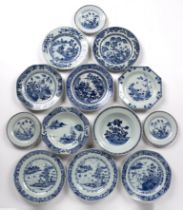 Group of blue and white porcelain bowls and plates Chinese, 18th/19th Century including a pair of